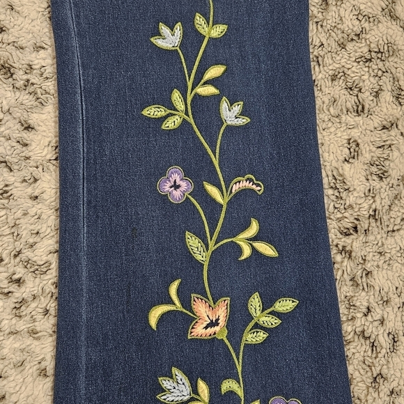 Escada Vintage EU 38 Hippie Boho Floral Dopamine Straight Leg Blue Jeans - Picture 11 of 13